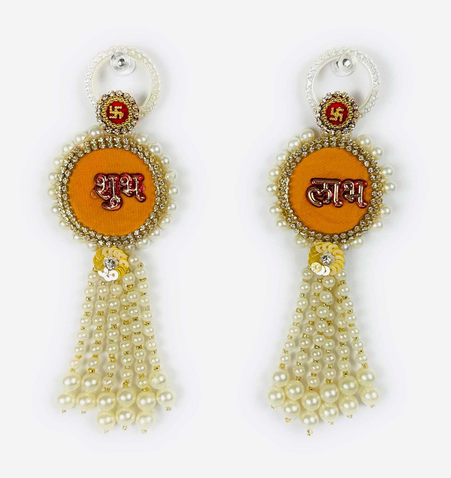 Decorative Shubh-Labh Door Hanging with Pearls and Gemstones, Durable, Diwali Deepawali Decor, Housewarming, Unique Gift (Yellow)