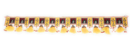 Handcrafted Premium Toran | Bandanwar | Pooja Door Hanging for Diwali, Housewarming | Altar Decor | Unique Gift for Auspicious Occasions (Yellow Red Kundan)