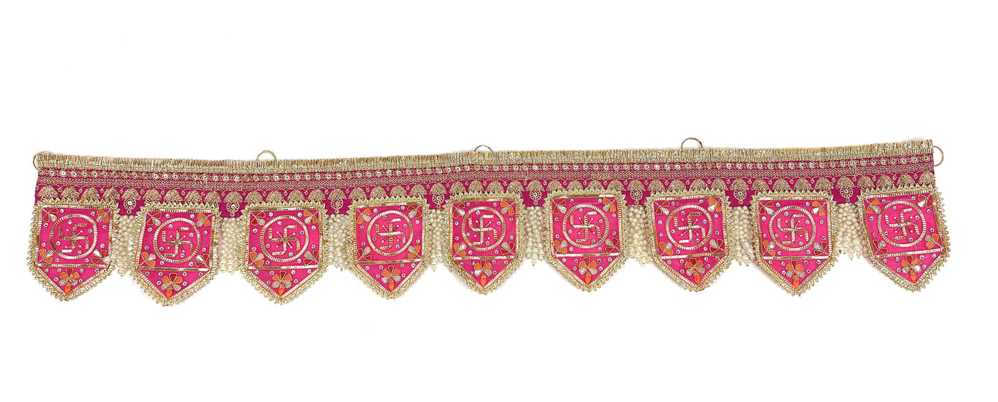 Handcrafted Door Hanging | Premium Toran | Bandanwar | Pooja Door Hanging for Diwali, Housewarming | Unique Gift for Auspicious Occasions (Pink Gota Patti)