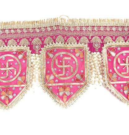 Handcrafted Door Hanging | Premium Toran | Bandanwar | Pooja Door Hanging for Diwali, Housewarming | Unique Gift for Auspicious Occasions (Pink Gota Patti)