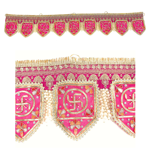 Handcrafted Door Hanging | Premium Toran | Bandanwar | Pooja Door Hanging for Diwali, Housewarming | Unique Gift for Auspicious Occasions (Pink Gota Patti)