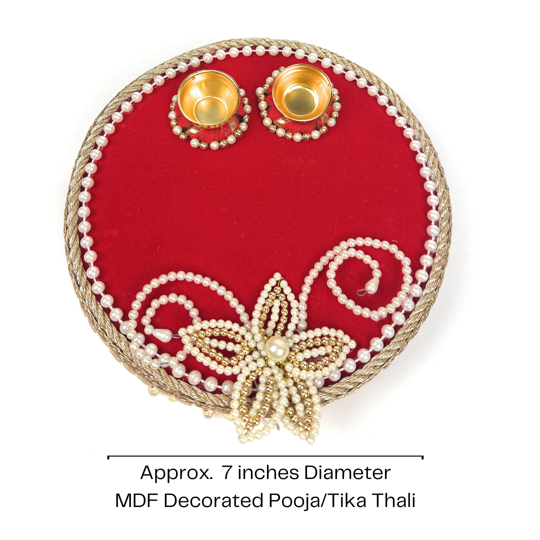 Decorated Plates | Aarti Thali | Unique Pooja Thali for Diwali & Housewarming | Perfect Gift for Auspicious Occasions (MDF Red Velvet)